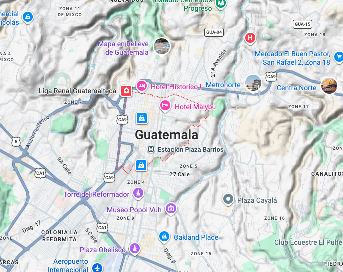 Mapa de cobertura de servicio a domicilio de reparación de sillas de oficina en Ciudad de Guatemala, Villa Nueva, Mixco y municipios aledaños